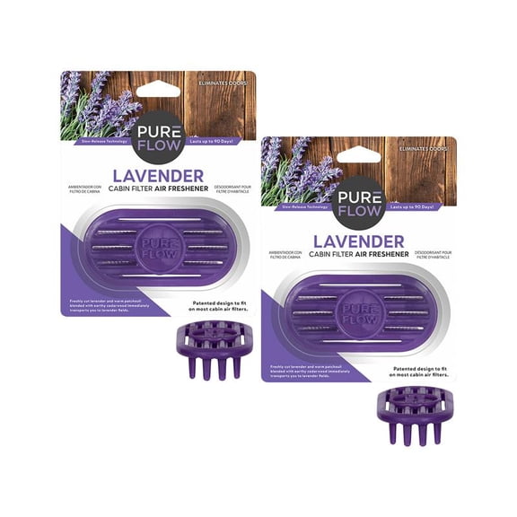 PUREFLOW Cabin Filter Air Freshener with Odor Eliminator – Fits on Most Car, Truck, and SUV Cabin Air Filters - Lavender (2-Pack)